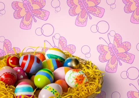Easter eggs in front of pattern Stock Fotos