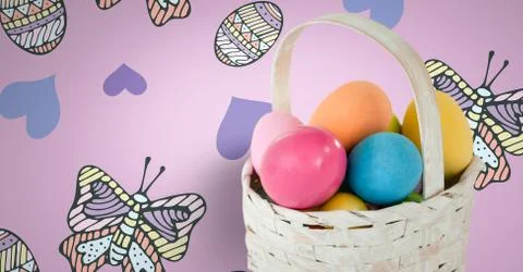 Easter eggs in front of pattern 库存照片