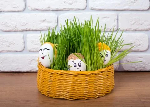 Easter eggs with funny faces Stock Photos