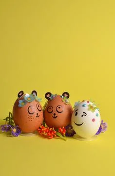 Easter eggs with funny faces. Spring. Easter. Stock Photos
