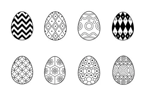 Easter eggs with geometric pattern for coloring worksheets Stock Illustration