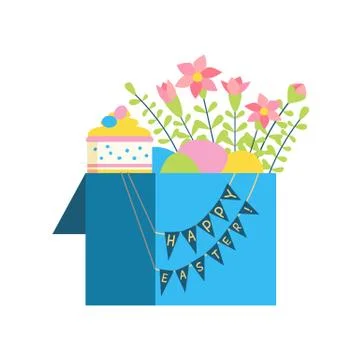 Easter eggs in gift boxe flat color vector icon Stock Illustration