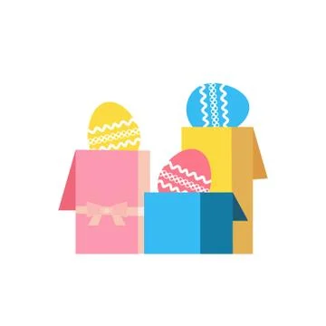 Easter eggs in gift boxes flat color vector icon Stock Illustration