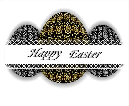 Easter eggs with gold and silver floral pattern. Stock Illustration