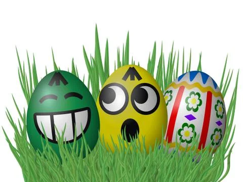 Easter eggs on grass isolated on white background Stock Illustration