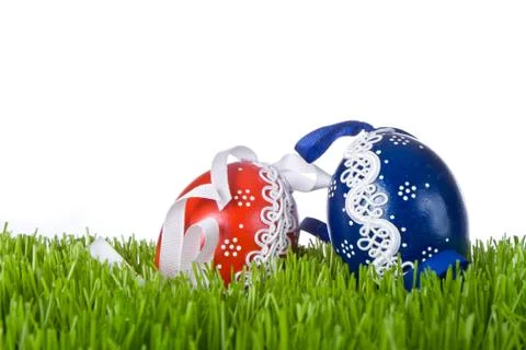 Easter eggs in grass Stock Photos
