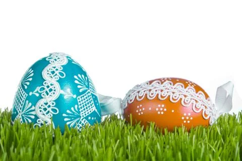 Easter eggs in grass Stock Photos