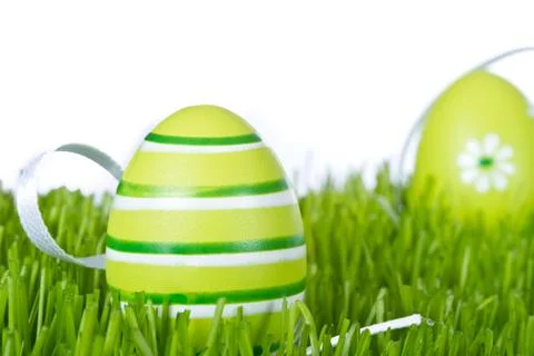 Easter eggs in grass Stock Photos