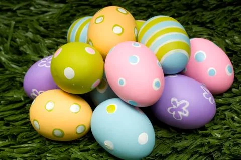 Easter eggs on grass Stock Photos