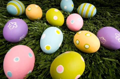 Easter eggs on grass Stock Photos