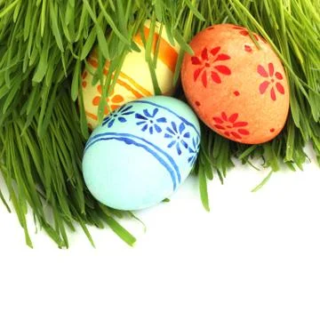 Easter eggs in grass Stock Photos
