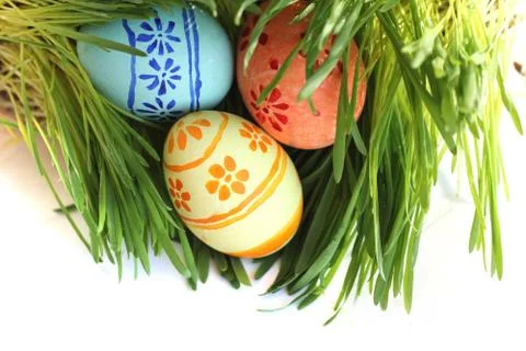 Easter eggs in grass Stock Photos