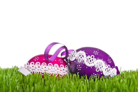Easter eggs in grass Stock Photos