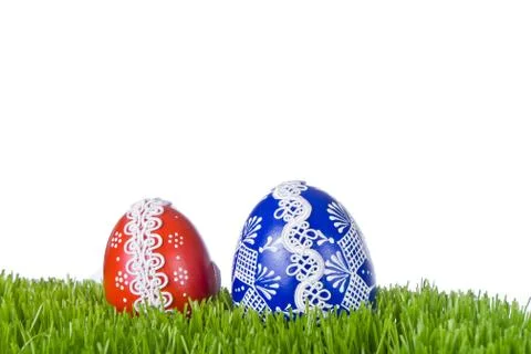 Easter eggs in grass Stock Photos