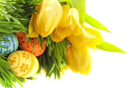 Easter eggs in grass Stock Photos