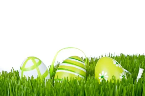 Easter eggs in grass Stock Photos