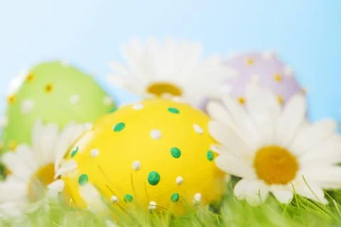 Easter eggs in grass Stock Photos