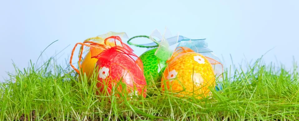 Easter Eggs In The Grass Photos
