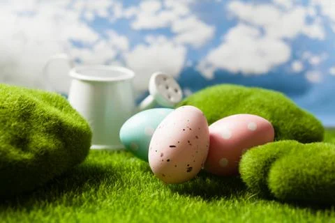 Easter eggs on the grass Stock Photos