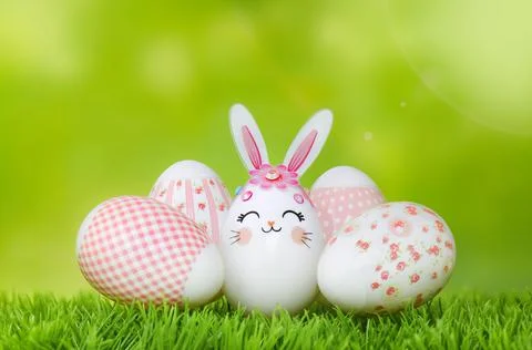 Easter eggs on the grass. Photos