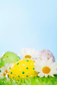 Easter eggs in grass Stockfoto's