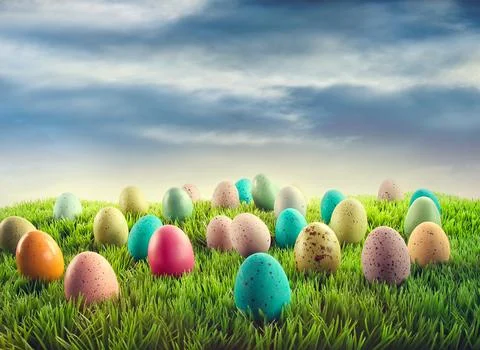 Easter eggs in grass Stock Photos