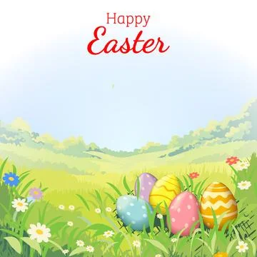 Easter eggs in grass, spring meadow background イラスト素材