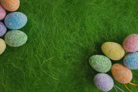 Easter eggs on green background Stock Photos