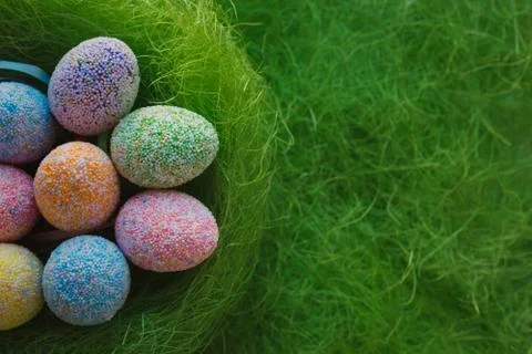 Easter eggs on green background Stock Photos