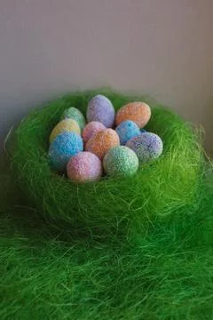 Easter eggs on green background Stock Photos