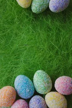 Easter eggs on green background Stock Photos