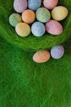 Easter eggs on green background Stock Photos