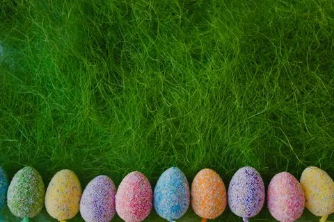 Easter eggs on green background Stock Photos