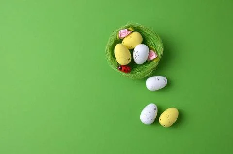Easter eggs on a green background. Stock Photos