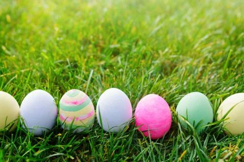 Easter eggs in green grass, easter concept Stock Photos