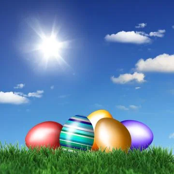 Easter eggs on green grass Stock Illustration