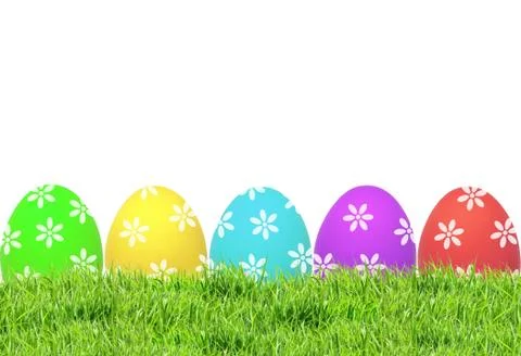 Easter eggs on green grass isolated on white Stock Photos