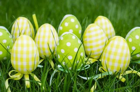 Easter eggs on green grass Stock Photos