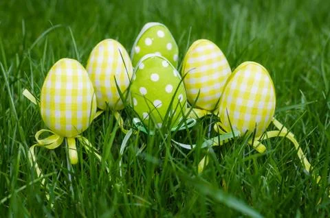 Easter eggs on green grass Stock Photos