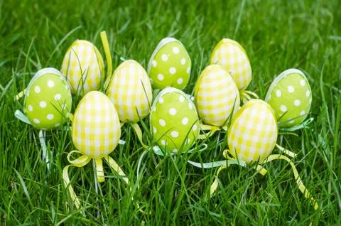 Easter eggs on green grass Stock Photos