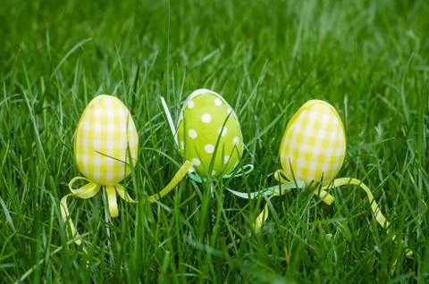 Easter eggs on green grass Stock Photos