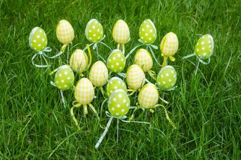 Easter eggs on green grass Stock Photos