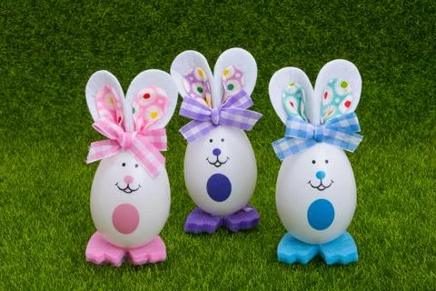 Easter eggs on green grass Stock Photos