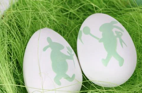 Easter eggs on green grass Stock Photos