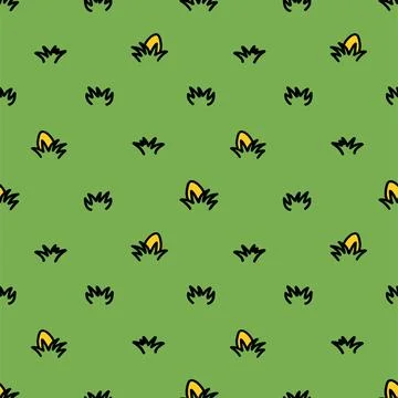 Easter eggs in green grass seamless spring pattern. Wrapping paper background Stock Illustration