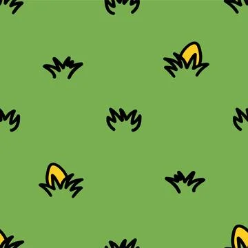 Easter eggs in green grass seamless spring pattern. Wrapping paper background Stock Illustration