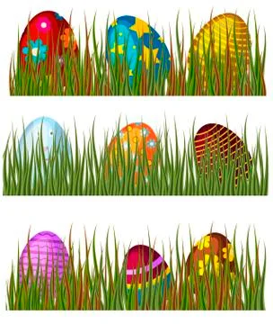 Easter eggs in green grass spring colorful celebration decoration holiday vector Stock-Illustration