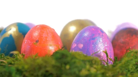 Easter Eggs In A Green Moss Rotating. Easter Stock Footage 129093430