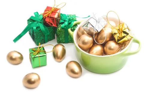 Easter eggs in the green pot Stock Photos