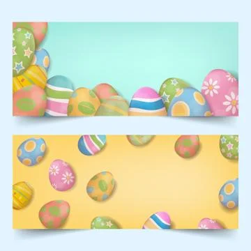 Easter eggs group banners set Stock Illustration